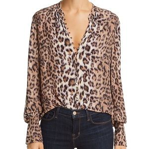 Joie Tariana Leopard Print Silk Button Up Blouse size L NWT